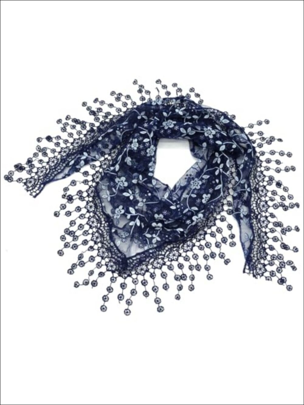 Lace Triangle Scarf Floral Fringe Lightweight Women's Neck Wrap